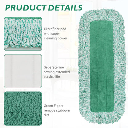 Commercial Products Dust Pad with Fringe for Rubbermaid 18” - 18 Inch Green Microfiber Dust Mop Refills Heavy-Duty Cleaning for Hardwood/Tile/Laminated Floors in Kitchen/Lobby/Office (6 Counts)