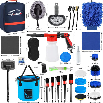 42Pcs Car Wash Detailing Kit Cleaning Set with Foam Gun Sprayer, Long-Handle Brush, Collapsible Bucket, Large Wash Mitt, Towels, Complete Interior & Exterior Car Washing Supply Set (Blue)