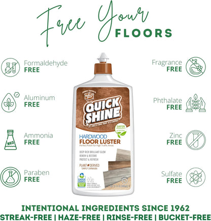 Quick Shine Hardwood Floor Cleaner & Wood Floor Polish w/Plant-Derived Carnauba 2-27oz Bottles, Removes Scratches, Safer Choice, A Clean That Can Be Seen