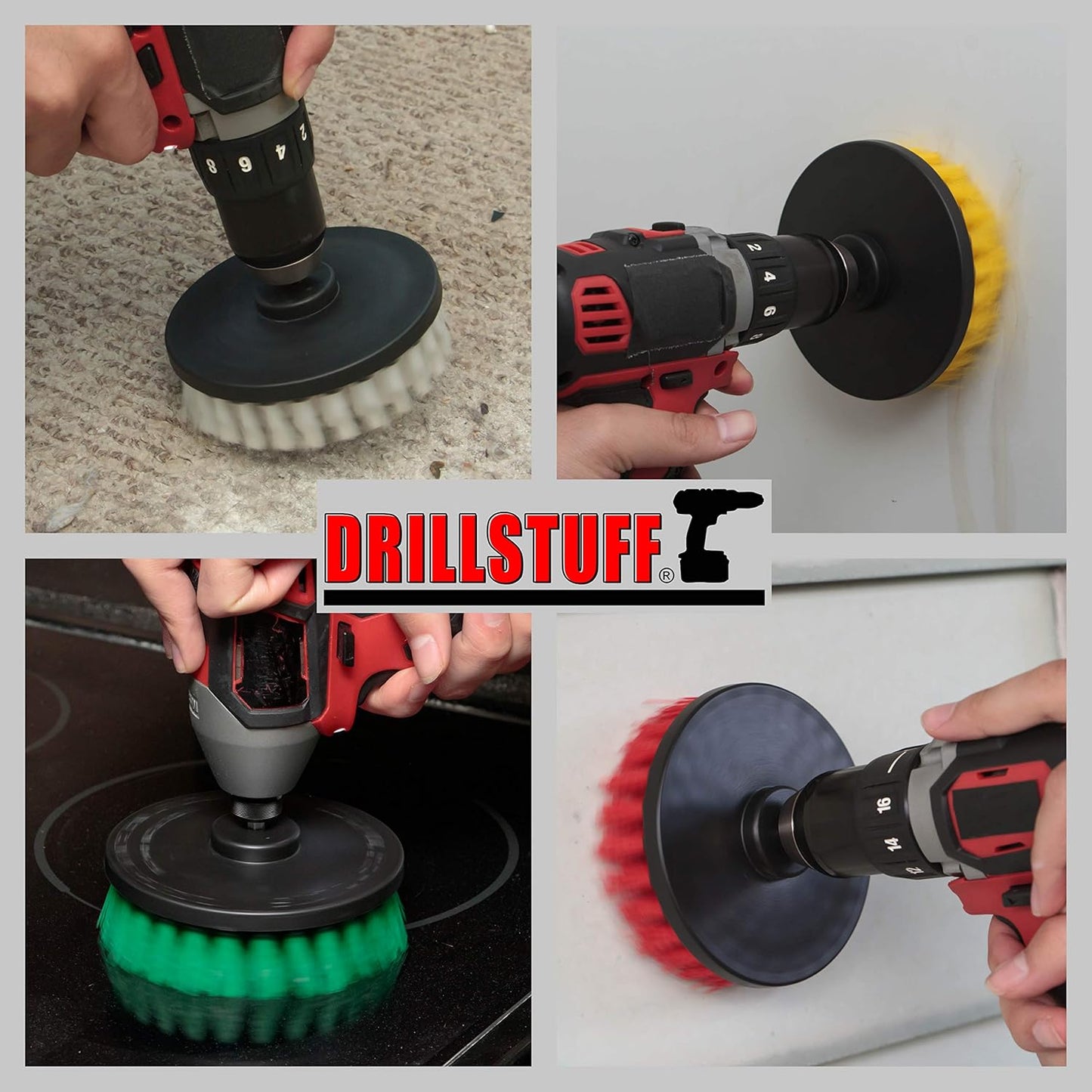 Drill Brush Attachment Power Scrubber Brush Set - 4in 4 Piece Soft, Medium and Stiff Power Scrubbing Brushes Drill Attachment – Spin Brushes for Cleaning Showers, Tubs, Bathroom, Tile, Grout, Carpet