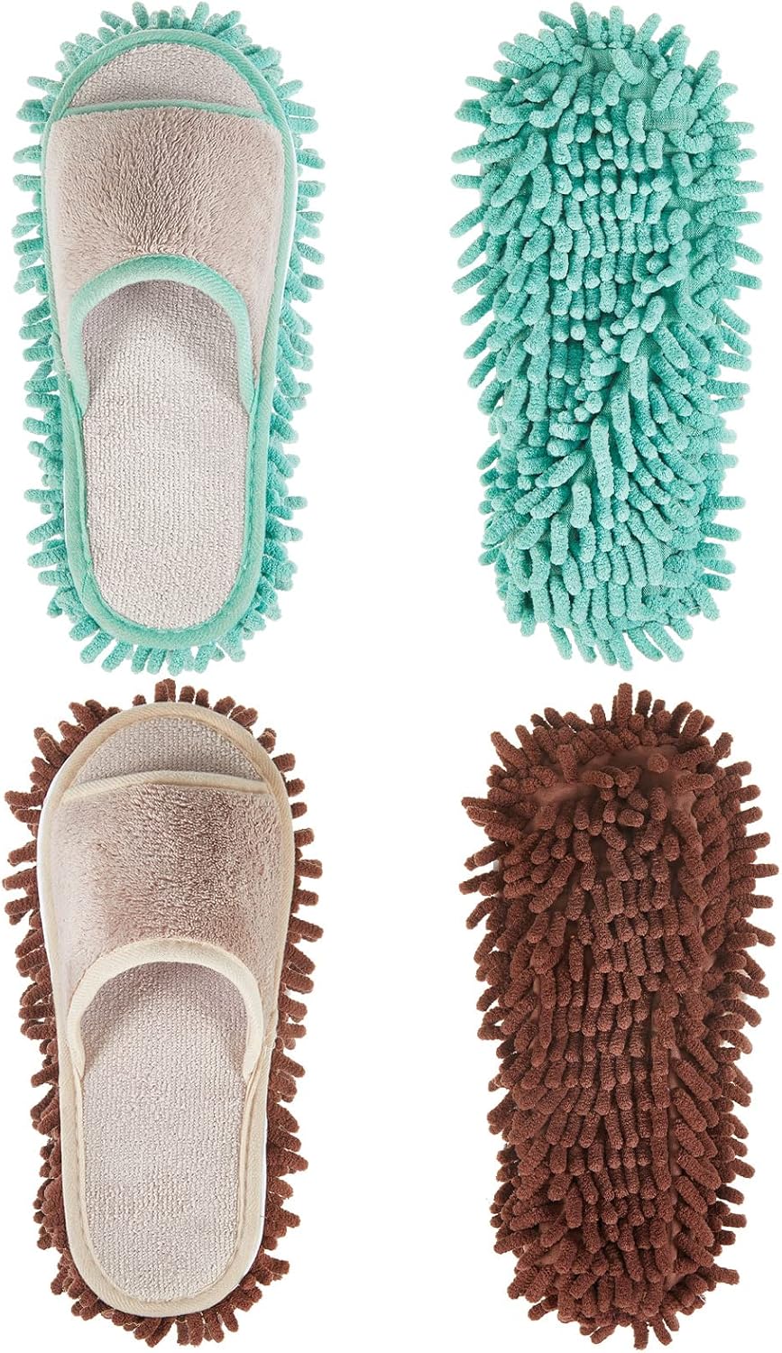 Jecery 2 Pairs Microfiber Cleaning Mop Slippers for Floor Cleaning House Mop Shoes Men and Women Washable Unisex Dusting Slippers Dirt Tool Supplies(Medium,Gray)
