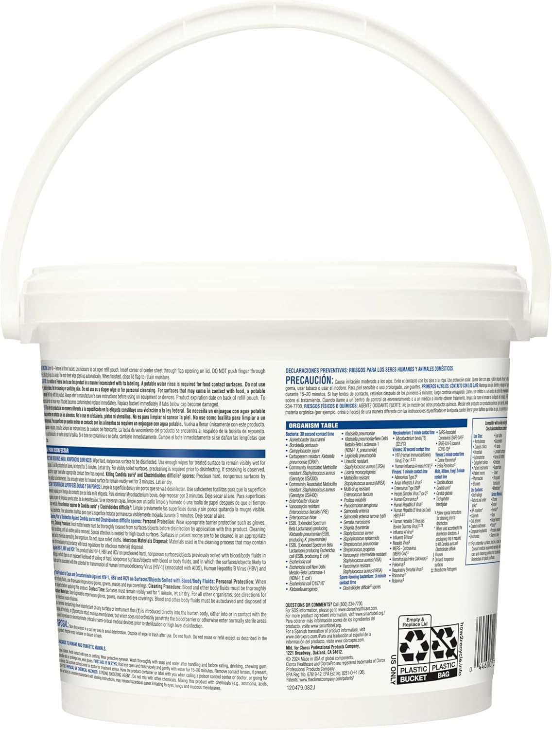 Clorox Healthcare Bleach Germicidal Wipes Bucket, 12" x 12", 110 Count Bucket (Package May Vary)