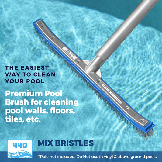 440 Combo Nylon and Stainless Steel Pool Brush - 18-Inch Heavy Duty Pool Brush Head for Cleaning Inground Pool Tiles, Walls, Floor and Steps - Scrub Brush Replacement Head, Strong Bristles - No Pole