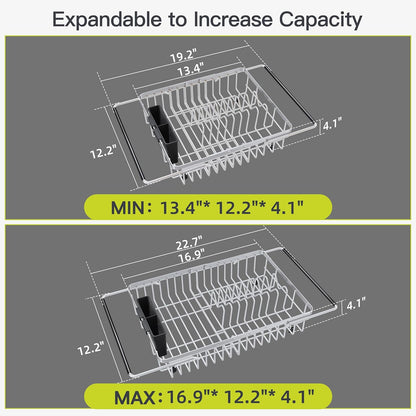 JASIWAY Dish Drying Rack in Sink, Expandable Stainless Steel Dish Drainers for Kitchen Counter, Dish Dryer Rack for Inside Sink, Over The Sink Dish Racks with Utensil Holder, Silver