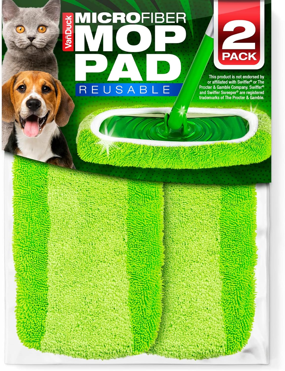 VanDuck Reusable Mop Pads Compatible with Swiffer Sweeper (4-Pack) - Washable Microfiber Mop Pads for Wet & Dry Use - All Purpose Floor Mopping and Cleaning Product
