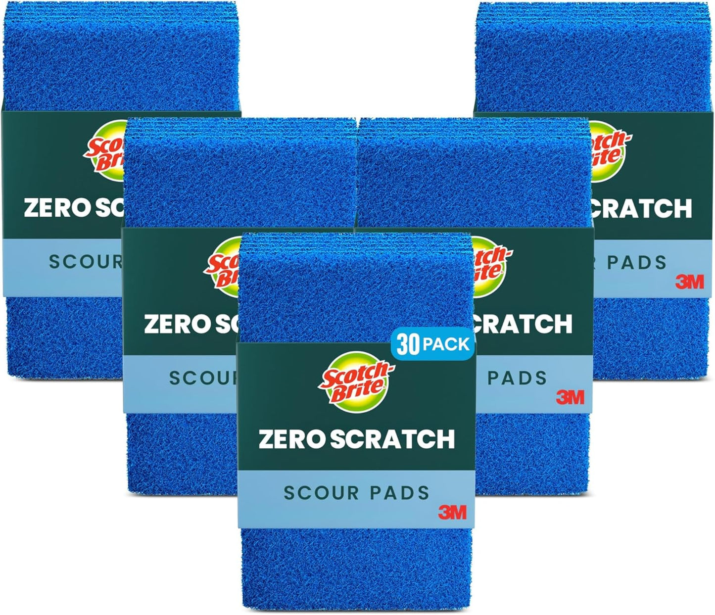 Scotch-Brite Zero Scratch Scouring Pad, Effective + Gentle Dish Scrubber for Household Cleaning, 3 Scrub Pads for Dishes, Nonstick Pots and Pans, Glass, Tubs, Showers, Reusable & Durable