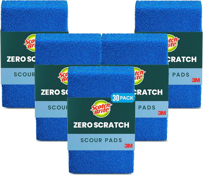 Scotch-Brite Zero Scratch Scouring Pad, Effective + Gentle Dish Scrubber for Household Cleaning, 3 Scrub Pads for Dishes, Nonstick Pots and Pans, Glass, Tubs, Showers, Reusable & Durable