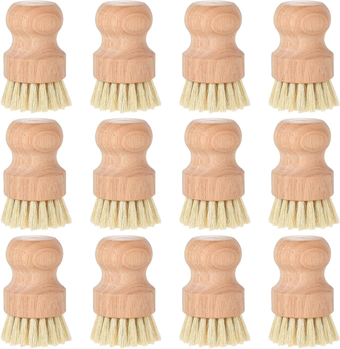 cobee 12Pcs Bamboo Dish Scrub Brushes, Kitchen Dishwashing Scrubber with Natural Sisal Bristles Round Wooden Dish Scrubber Brush for Iron Pot Pan Food Kitchen Sink Fruit Vegetable Wash