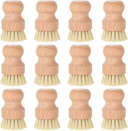 cobee 12Pcs Bamboo Dish Scrub Brushes, Kitchen Dishwashing Scrubber with Natural Sisal Bristles Round Wooden Dish Scrubber Brush for Iron Pot Pan Food Kitchen Sink Fruit Vegetable Wash