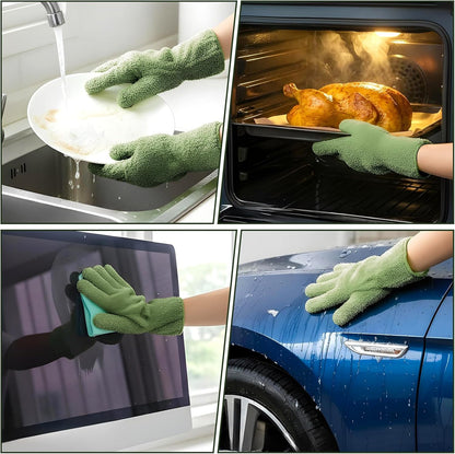 Microfiber Gloves, Dusting Gloves Microfiber Glove for Plants Mittens for houseplants Leaf Plant Care(Dark Green)
