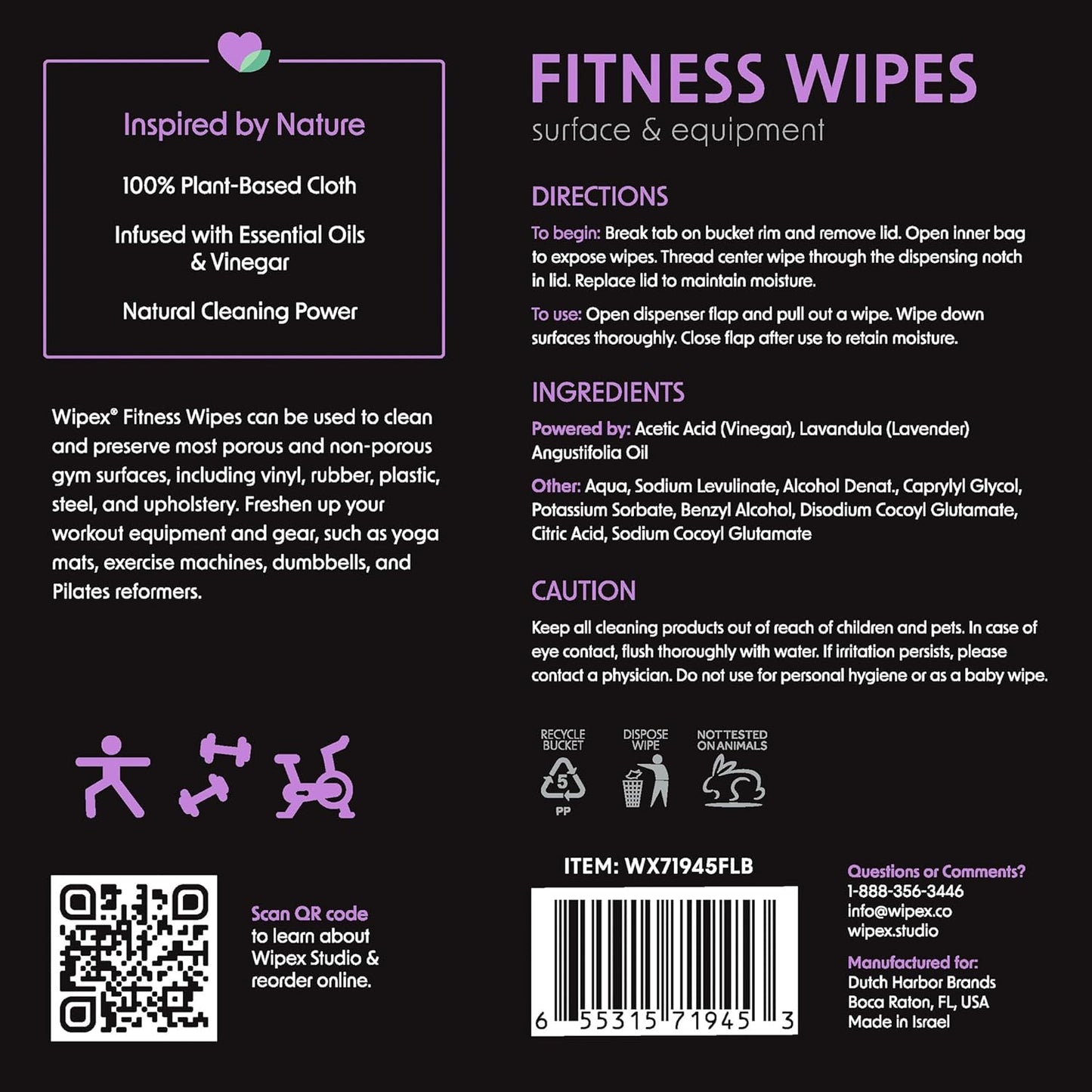Wipex Gym Wipes Bucket Refill – EWG Verified, 400 Ct Plant-based Fitness Equipment Wipes, Lavender and Vinegar to Clean Surfaces, Safe Yoga Mat Cleaner, Gym Cleaner and Peloton