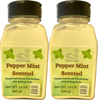 Eleganceinlife Peppermint Scented Carpet and Room Deodorizer with Baking Soda, 1.5 LB (680 g) Each - Fresh Mint, Odor Neutralizer, Pack of 2