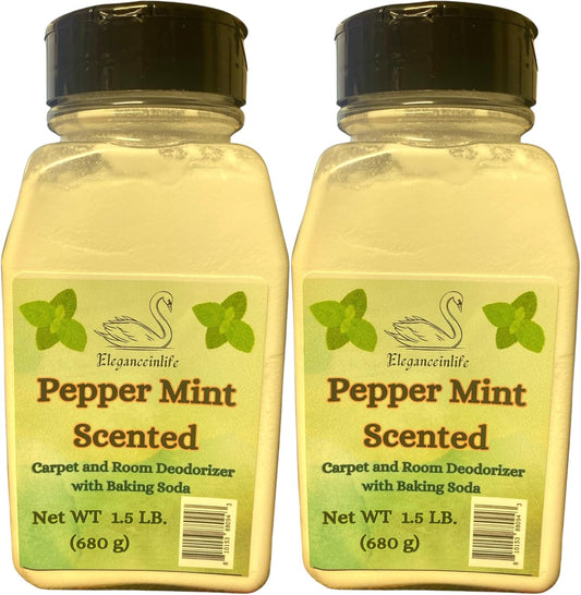 Eleganceinlife Peppermint Scented Carpet and Room Deodorizer with Baking Soda, 1.5 LB (680 g) Each - Fresh Mint, Odor Neutralizer, Pack of 2