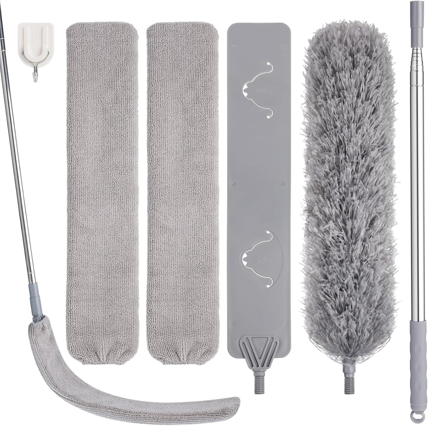 9PCS Dusters for Cleaning,Extendable Microfiber Duster with Extension Pole Up to 100'',Bendable Washable and Reusable Dusters Kit for Ceiling Fans, High Ceilings,Blinds,Furniture and Cars