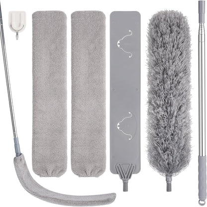 9PCS Dusters for Cleaning,Extendable Microfiber Duster with Extension Pole Up to 100'',Bendable Washable and Reusable Dusters Kit for Ceiling Fans, High Ceilings,Blinds,Furniture and Cars