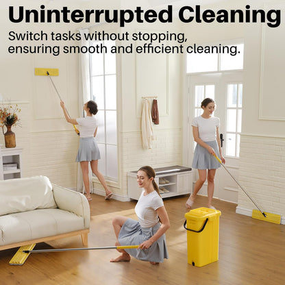 JOYMOOP Industrial Mop and Bucket Set, 17.7-inch Dust Mops for Floor Cleaning, Flat Mop Bucket with Wringer, Include 3 Reusable Microfiber Mop Pads - Yellow