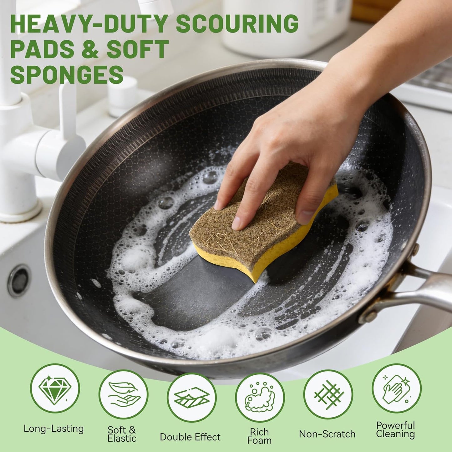 LILAC 12 Pack Natural Cellulose Sponges for Dishes - Non-Scratch Kitchen Scrub Sponges - 100% Biodegradable & Eco-Friendly Cleaning Sponges for Non-Stick Cookware, Bathroom & Household