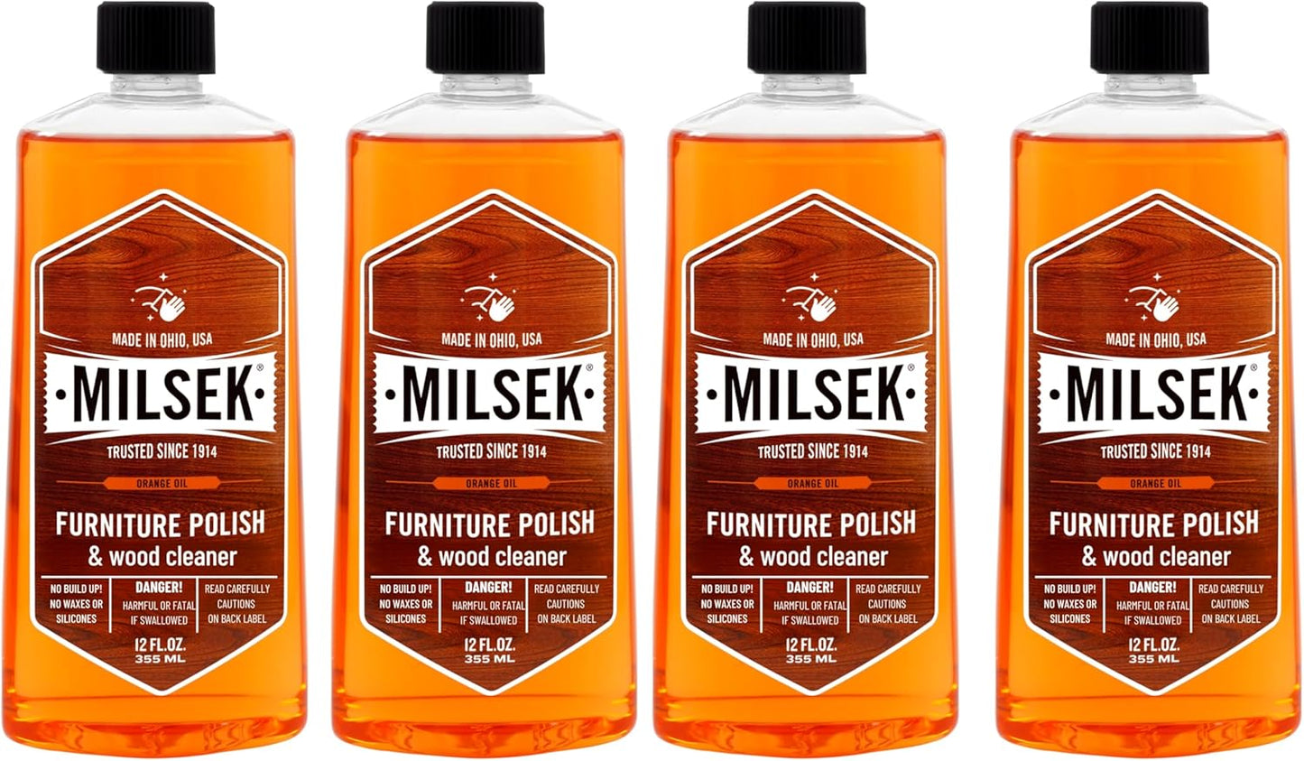 Milsek Furniture Polish and Wood Cleaner with Orange Oil - Multipurpose Cleaning Supplies for Home and Household from Hardwood Floors to Kitchen Cabinets- 12 Fl Oz (Pack of 1)