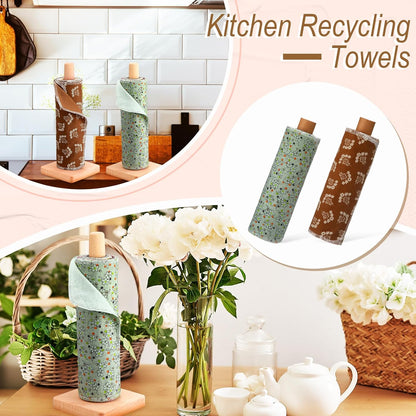 Redbaker 50 Pcs Reusable Paper Towels Paperless Reusable Cotton Cloths Toilet Absorbent Washable Paper Towels with Roll Kitchen Dishcloth for Kitchen Paperless Dishcloths(Stripe)