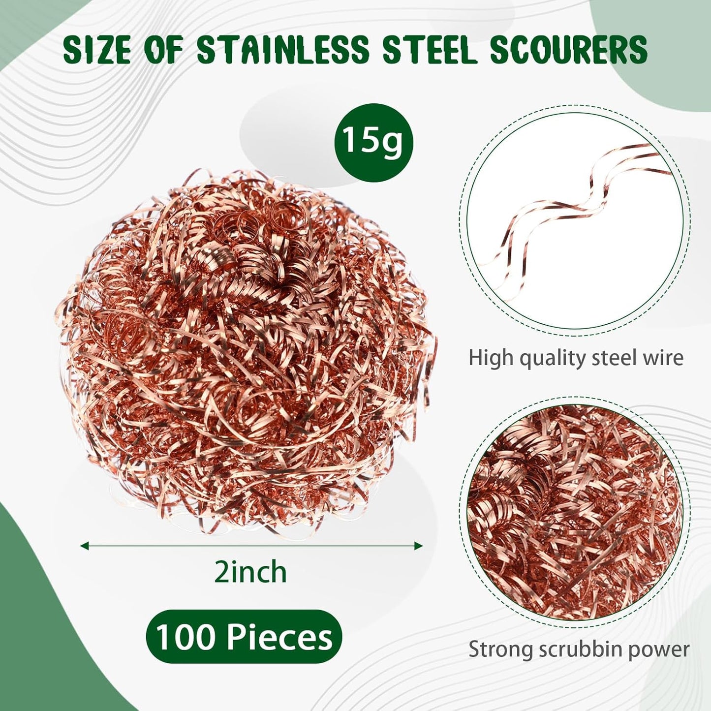 Yinkin 100 Pieces Stainless Steel Scrubber Bulk Steel Wool Scrubber Metal Sponge Wire Scouring Pad Heavy Duty Clean Dish Pot Pan and Oven for Kitchen, Bathrooms, and More