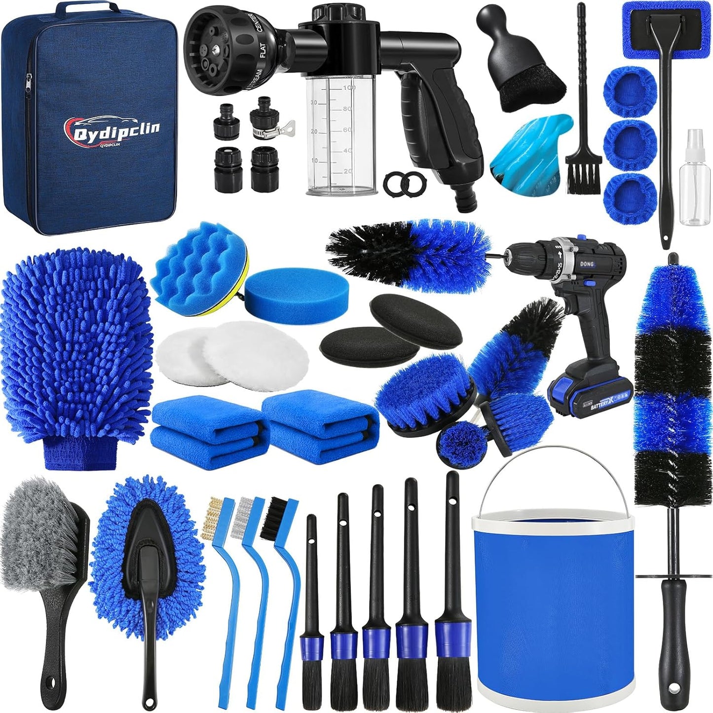 Qydipclin 34Pcs Car Detailing Kit, Car Detailing Brush Set, Car Wash Cleaning Kit, Car Detailing Brushes, Professional Car Care Kit for Interior Exterior Wheels, Blue