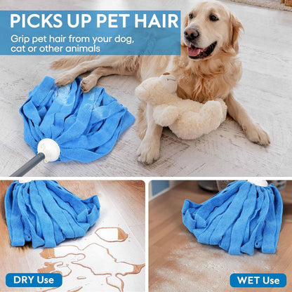 Matthew Microfiber Mop Compatible with Ceda Refill - Commercial Mop Replacement 54" Stainless Steel Handle with 2 Wet Mop Heads w/1 Handle Incl. 2 Pcs Blue Microfiber Cloth