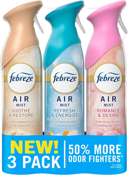 Febreze Air Mist, Air Freshener Spray, Odor Fighting Room Spray, Deodorizer for Home Bathroom Kitchen Office Apartment Dorm Room Classroom, Kitchen Base Mix, 8.1oz, 3ct