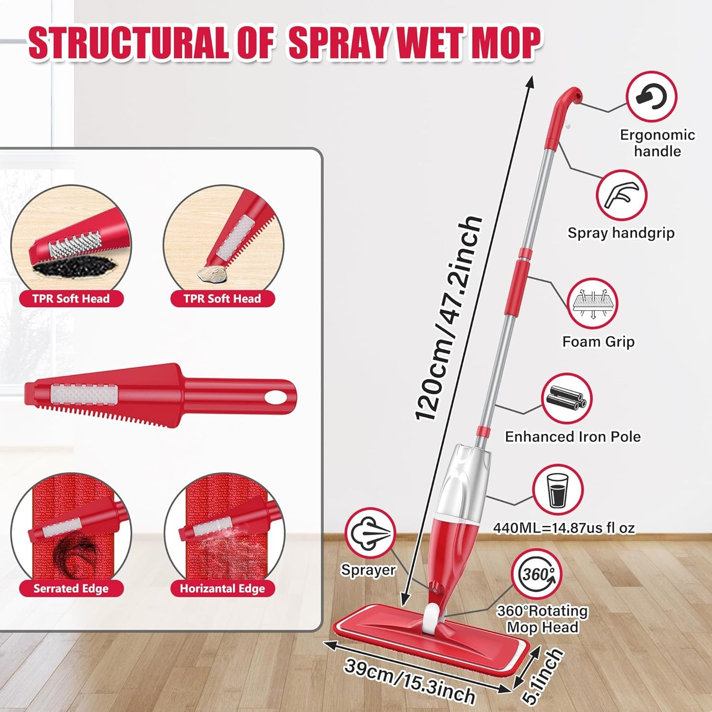 Microfiber Spray Mop for Floors Cleaning: Wet Dry Hardwood Floor Mops with 3 Washable Reusable Pads for Swiffer Powermop - Flat Mop with Sprayer for Tile Wood Laminate Vinyl Marble
