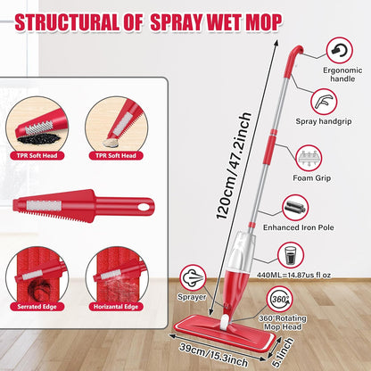 Microfiber Spray Mop for Floors Cleaning: Wet Dry Hardwood Floor Mops with 3 Washable Reusable Pads for Swiffer Powermop - Flat Mop with Sprayer for Tile Wood Laminate Vinyl Marble