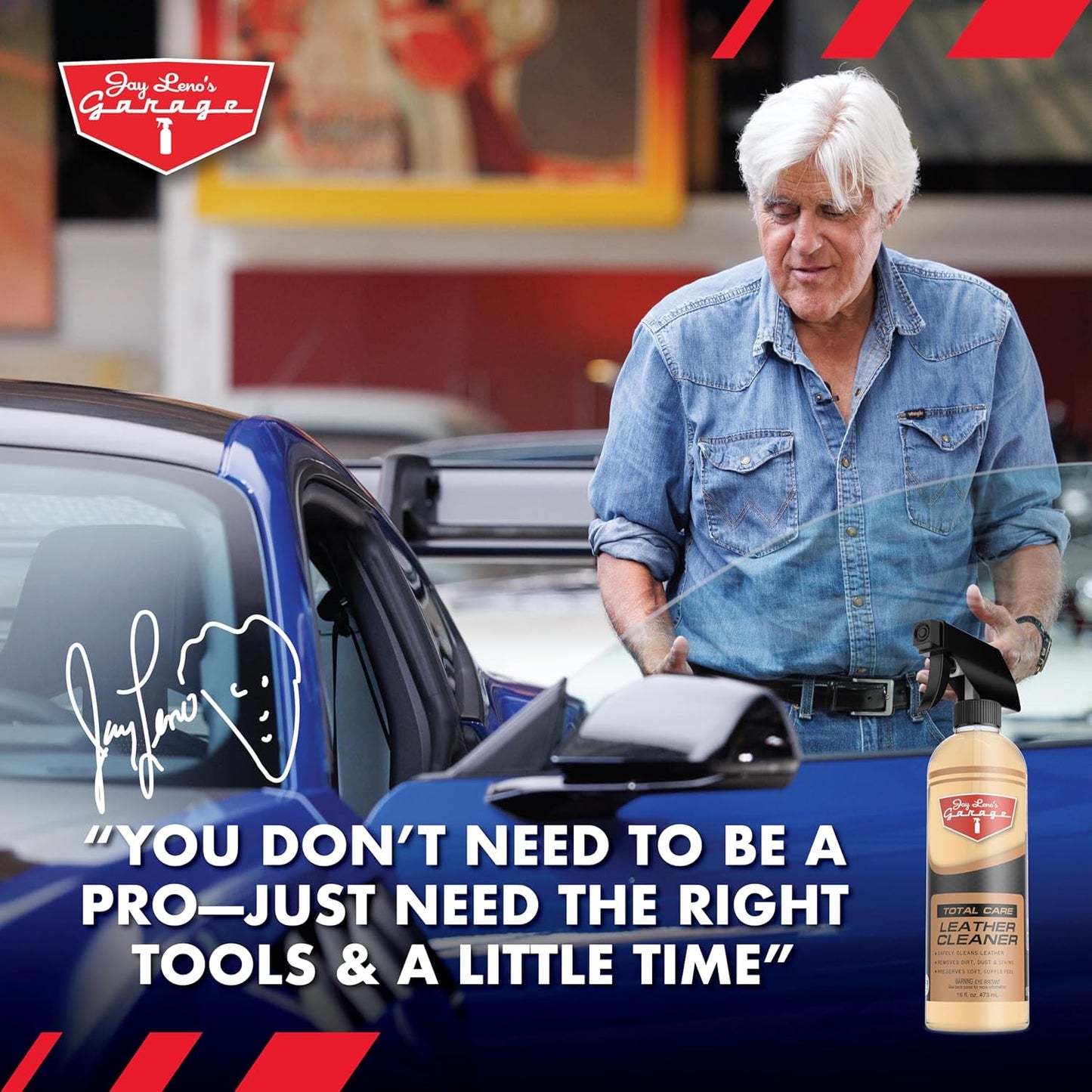 Jay Leno's Garage Car Leather Conditioner and Auto Leather Care - Professional Leather Conditioner for Car Seats, Nourishes Protects & Restores, Lanolin & Beeswax Formula, Non-Greasy Finish (16 oz)