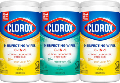 Clorox Disinfecting Wipes Value Pack, Cleaning Wipes, 75 Count Each, Pack of 3 (Package May Vary)