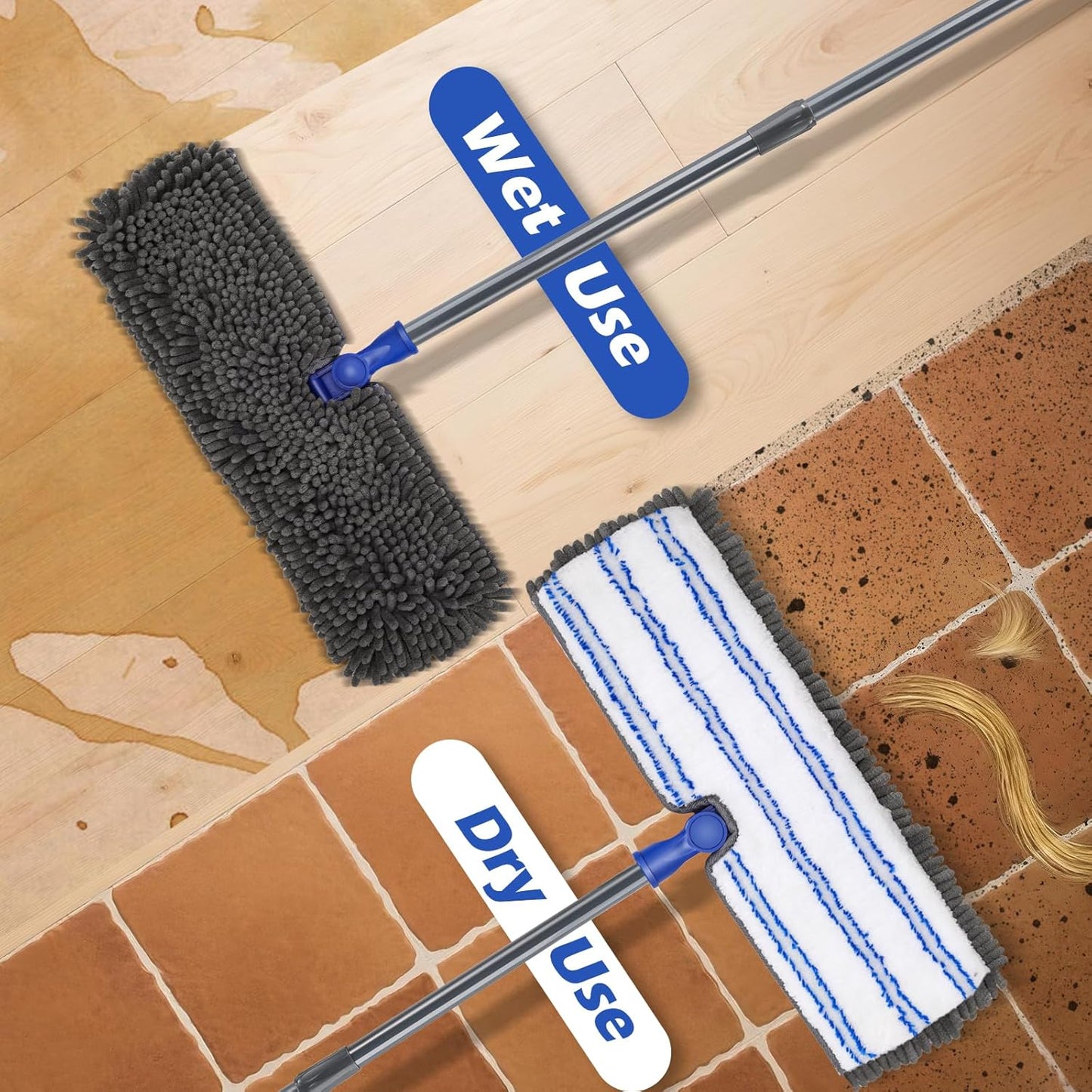 MASTERTOP Microfibre Flat Mop, Extended Wet Dry Large Floor Mop with 5 Reusable Pads & Telescopic Handle, Dust Mops for Laminate Wooden Hard Floor Vinyl Tile Floors Cleaning - Send 1 Cleaning Scraper