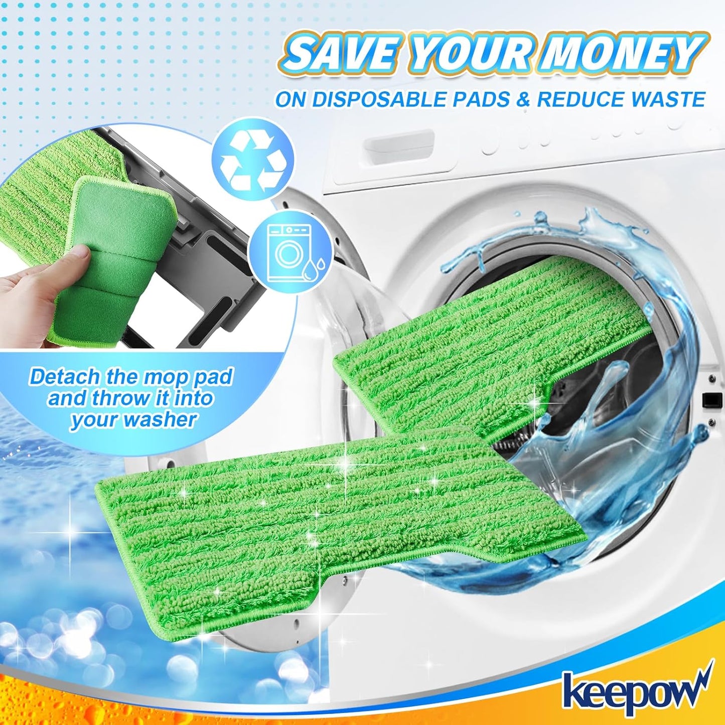 KEEPOW Reusable Mop Replacement Pads Compatible with Shark Vac Mop VM252 VM200 VC205 VM250 VM180 VM401 QM250 VM190, Washable Vacuum Mop Pad Refills, Upgraded Design of Dirt Chamber (1+3+6 Pads)