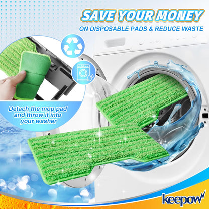 KEEPOW Reusable Mop Replacement Pads Compatible with Shark Vac Mop VM252 VM200 VC205 VM250 VM180 VM401 QM250 VM190, Washable Vacuum Mop Pad Refills, Upgraded Design of Dirt Chamber (1+3+6 Pads)
