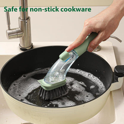 DAPOWER Soap Dispensing Dish Brush with Handle, Kitchen Scrub Brush for Dishes Pots Pans Sink Cleaning (Light Green)