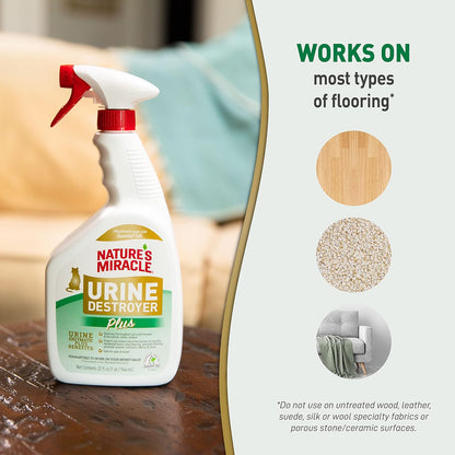Nature’s Miracle Urine Destroyer Plus for Cats, Enzymatic Formula Tough on Strong Cat Urine And The Yellow Sticky Residue, 1 Gal