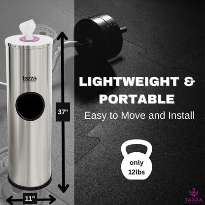 Tazza Budget Gym Equipment Wipe Dispenser – Ultra-Discount Model with Lift-Off Access, Compact Wipes Holder & Built-in Trash Can