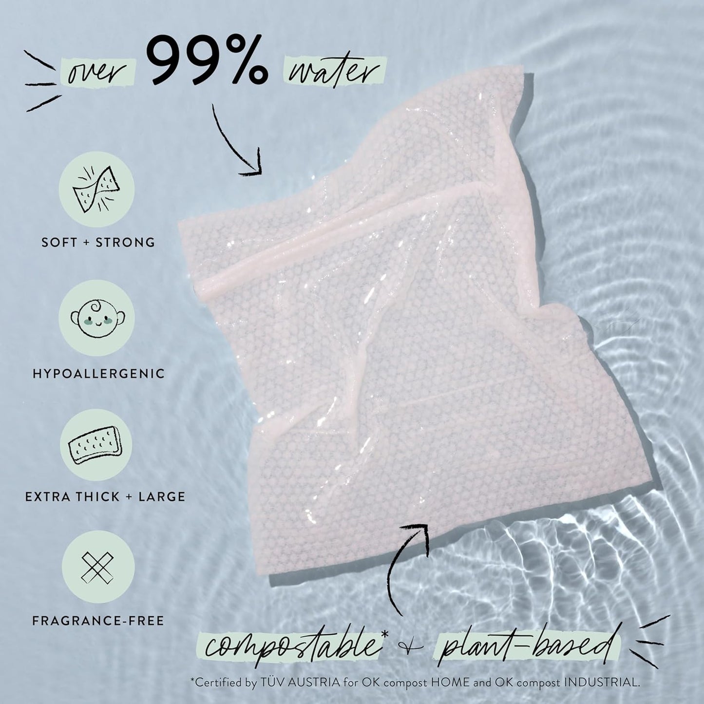 The Honest Company Hypoallergenic Multi-Use Baby Wipes for Sensitive Baby Skin, Rose Blossom, 60 Count