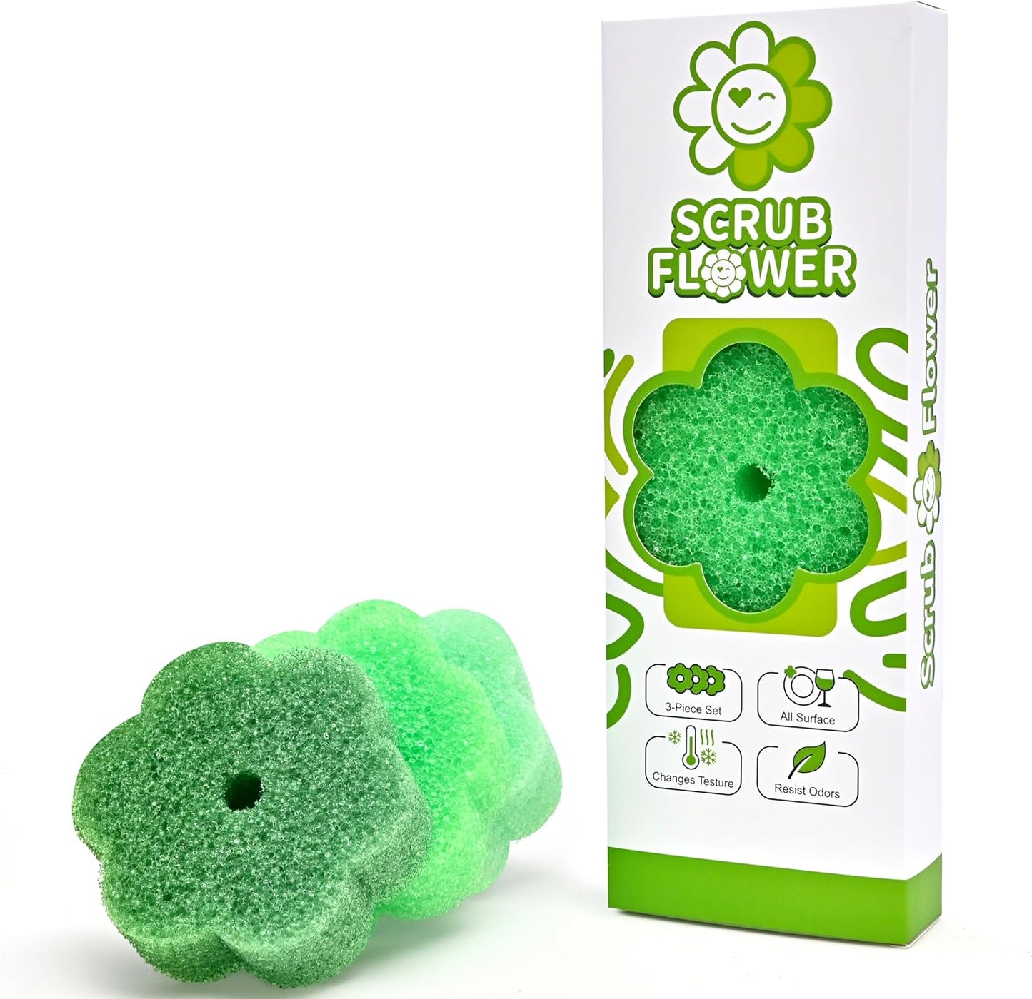 Scrub Flower Temperature Sensitive Sponges -Non-Scratch Scrubbers for Kitchen & Home - Firm in Cold & Soft in Warm Water - Odor Resistant Color-Coded Dish Sponges (Lavender Mist, 3 Count)