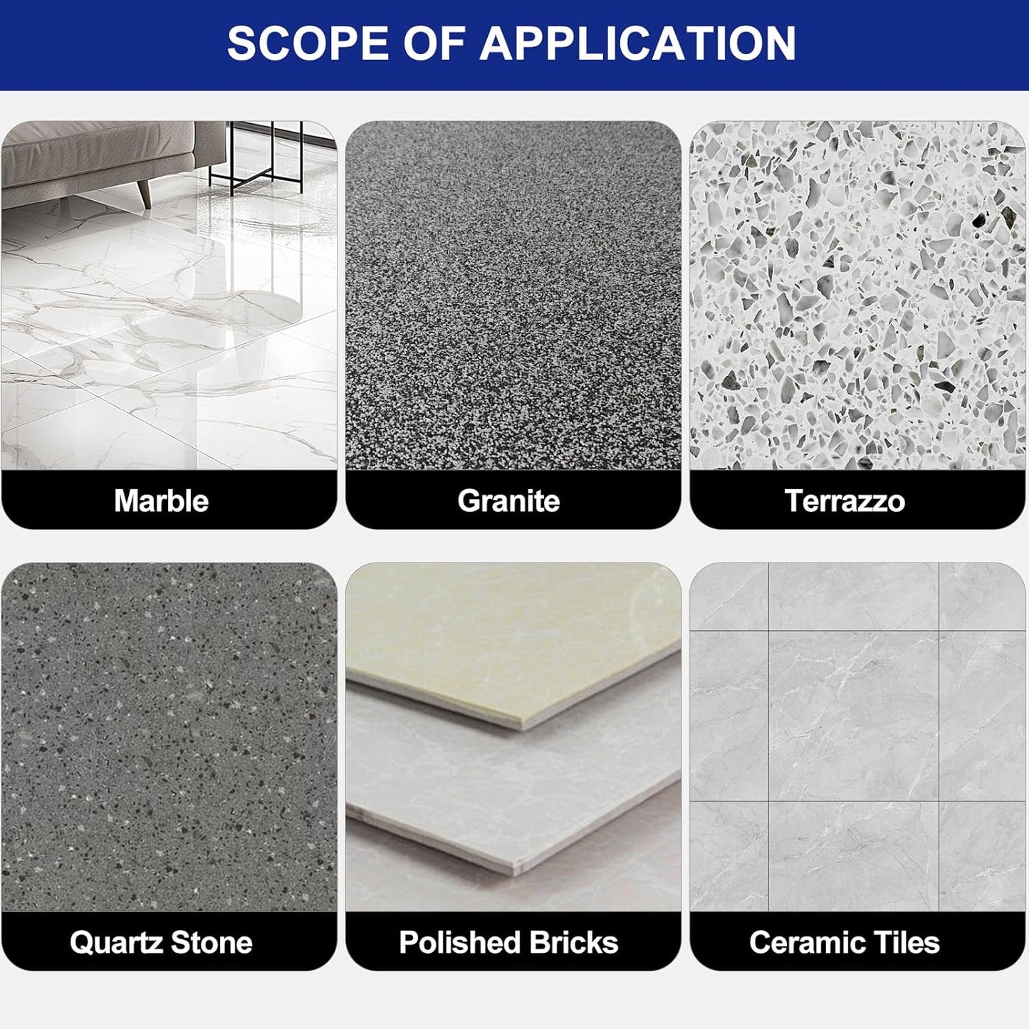 Marble Polishing Powder, Professional Touch-Up Etch Remover, Restore Shine Remove Water Stains Scratches Rings Etches for Marble Stone Granite Quartz Tile Floor Countertop Surfaces Polishing Care