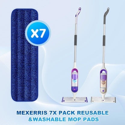7 Count Reusable Microfiber Mop Pads for Swiffer PowerMop - MEXERRIS Microfiber Wet Pads Refills PowerMop Pads Machine Washable Hard Wood Floor Mop Pads Replacement for 13''-15'' Spray Wet Mops