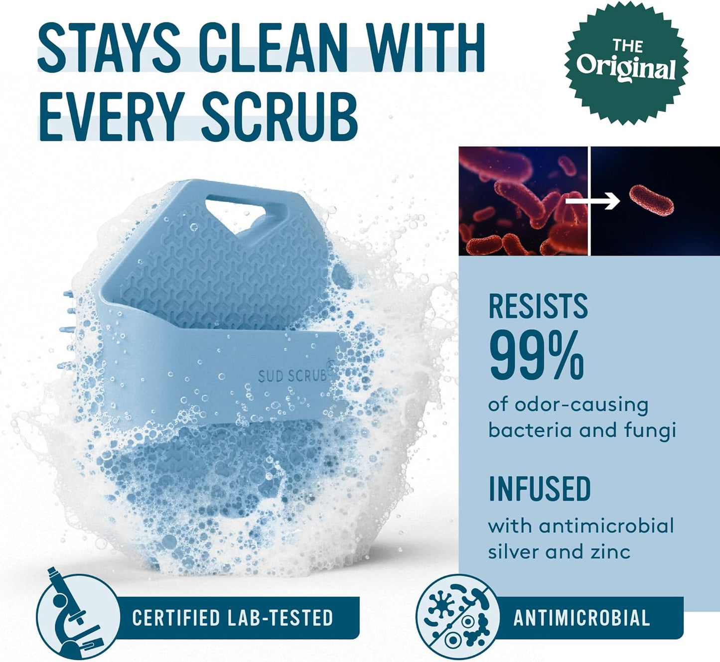 Sud Scrub® Antimicrobial Silicone Body Scrubber, Exfoliating Body Brush for Sensitive Skin, Antibacterial Shower Scrubber for Body, Bathroom Essentials for Men & Women, Charcoal