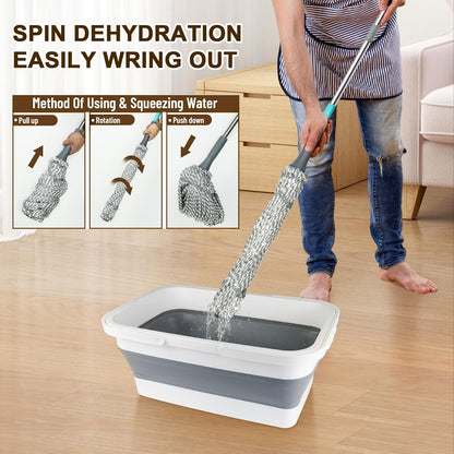 Self Wringing Floor Cleaner with 52.5 Inch Long Handle, Heavy Duty Wet Mop for Hardwood, Tile, Vinyl, Laminate Floors (White)