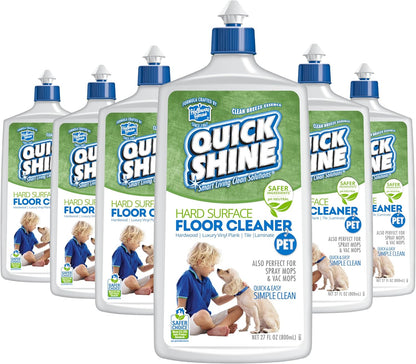 Quick Shine Hard Surface Pet Floor Cleaner 27 oz, 6Pk | Ready to Use, Removes Dirt, Streak Free, No Rinse | Hardwood, Laminate, Luxury Vinyl Plank LVT, & Tile | Safer for Kids, Pets & Our Environment