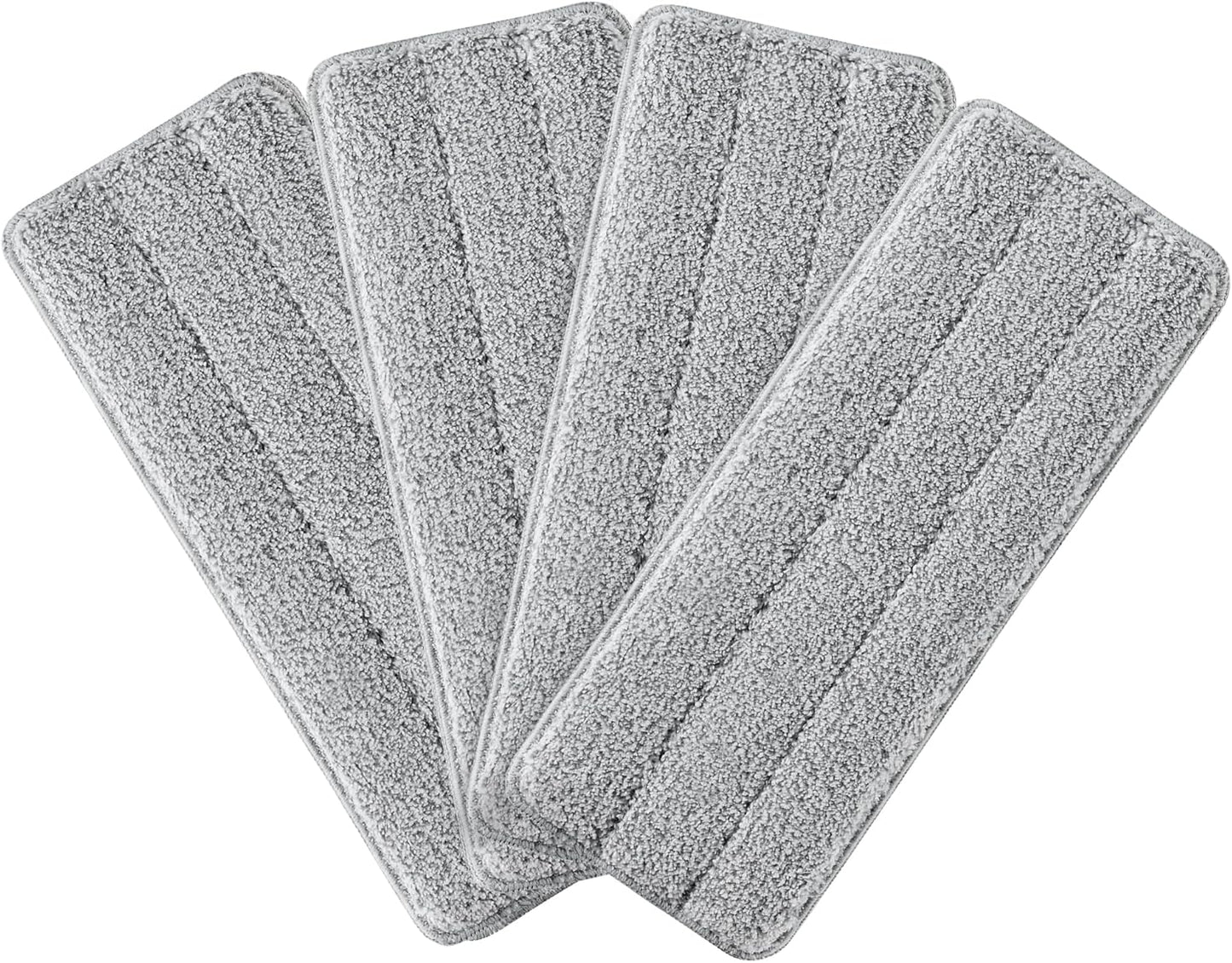JOYMOOP 17.7-Inch Microfiber Flat Mop Replacement Pads – Washable Reusable Grey & Stripe, Pack of 4 Heavy-Duty Wet & Dry Refill for JOYMOOP Flat Mop & Bucket System