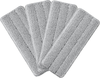 JOYMOOP 17.7-Inch Microfiber Flat Mop Replacement Pads – Washable Reusable Grey & Stripe, Pack of 4 Heavy-Duty Wet & Dry Refill for JOYMOOP Flat Mop & Bucket System