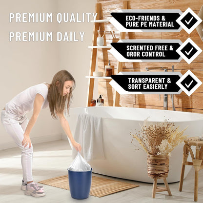 220Counts Small Trash Bags 4 Gallon, Flexible & Durable Small Garbage Bags, Unscented & Easy Tearing 4 Gallon Trash Bag for Kitchen, Bathroom, Bedroom, Office, Transparent,0.3Mil