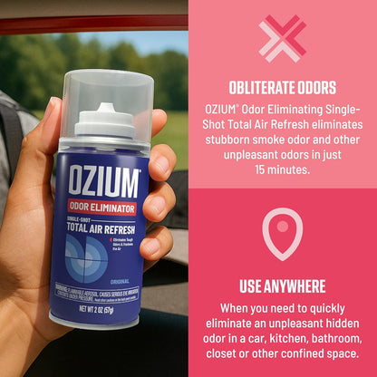 OZIUM® Air Freshener Odor Eliminator, 2oz Single Shot Total Air Refresh & Car Air Freshener – Original – 4 Pack