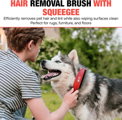 Hybrid Dog Pet Hair Removal Broom with Squeegee – Adjustable Handle Rubber Broom for Pet, Hardwood Floors, Tile, & Liquid-Dirt with 2 Portable Hair Brushes & Cloth