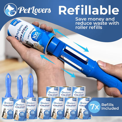PetLovers Extra Sticky Lint Roller Mega Value Set 600 Sheets for Pet Hair Removal, Dog and Cat Lint Remover 6 Pack